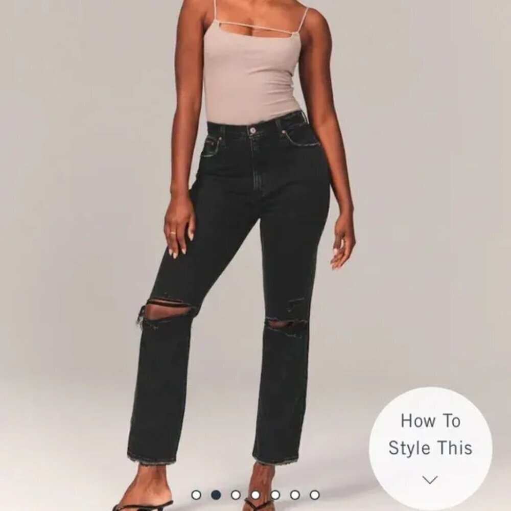 Abercrombie & Fitch Curve Love Black Ultra High Rise Straight Jeans Women 29
